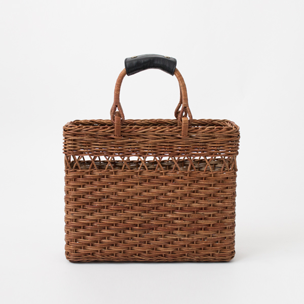 【別注】あけびのかご 角型手提げ 透かし入り レザ-ハンドル付・画像