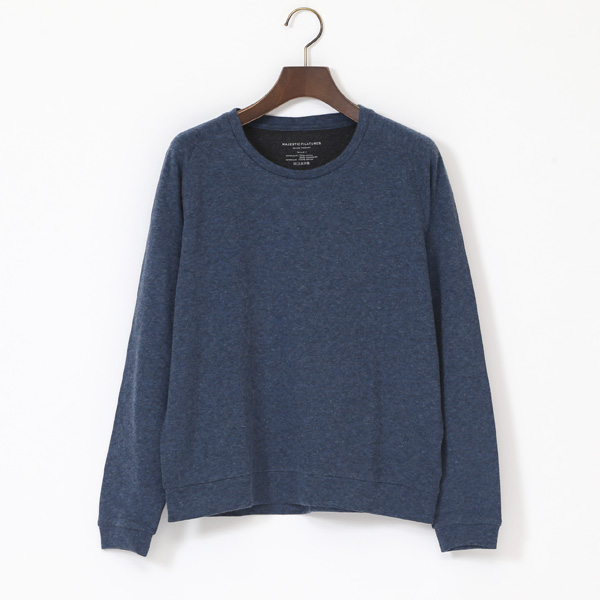 DENIM CHINE & ANTHRACITE CHINコットンカシミヤ ダブルフェイスカットソ-・画像