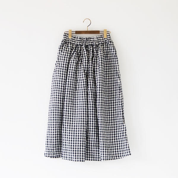 GINGHAM CHECKリネンロングスカ-ト・画像