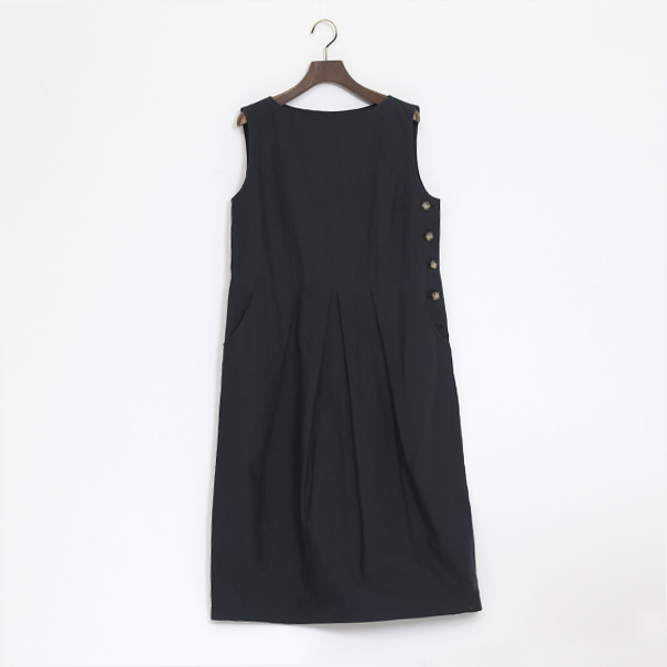 NAVYコットンリネン バックサテンワンピ-ス・画像