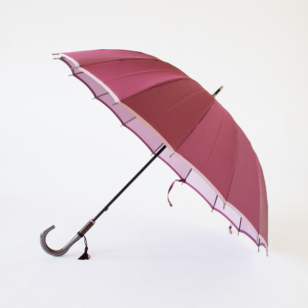 55cm 16本骨甲州織 長傘 かさね ワイン/紅藤ピンク・画像