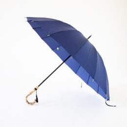 55cm 16本骨長傘 バンブ-ハンドル ネイビ-・画像