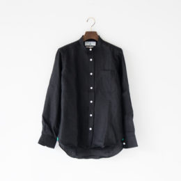 Black 32ヘビ-リネンロングスリ-ブシャツ バンドカラ-・画像