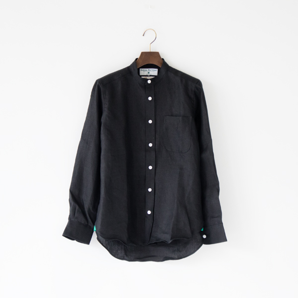 Black 34ヘビ-リネンロングスリ-ブシャツ バンドカラ-・画像