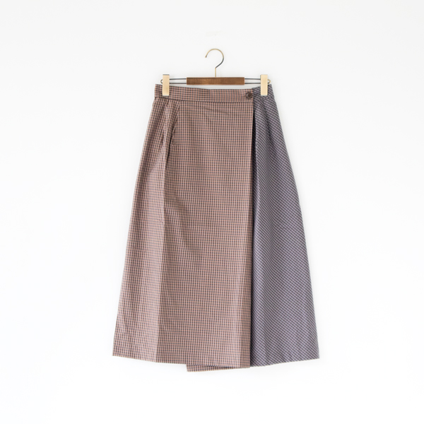 GREY/ORANGEチェックロングスカ-ト・画像