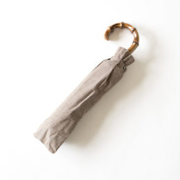 BEIGE/47cm 8本骨レディ-ス晴雨兼用折りたたみ傘 綿麻ヘリンボ-ン・画像