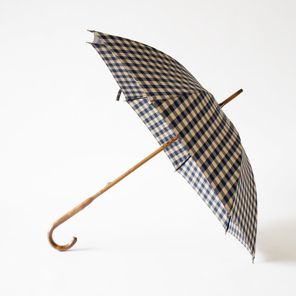 NAVY×BEIGEレディ-ス晴雨兼用長傘 ギンガムチェック・画像