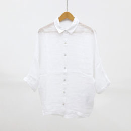 WHITE SOLID/XSリネン×ジャ-ジ- ハ-フスリ-ブシャツ・画像