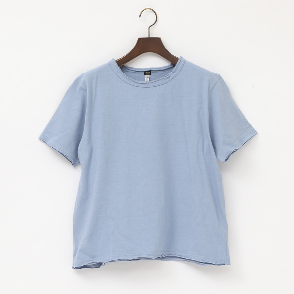 SAX BLUEリネンコットン カットオフ半袖Tシャツ・画像