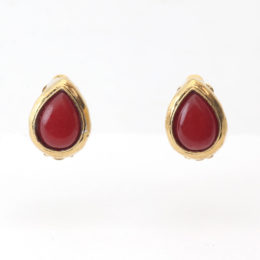 3889N Gold×Redイヤ-クリップ 天然石・画像