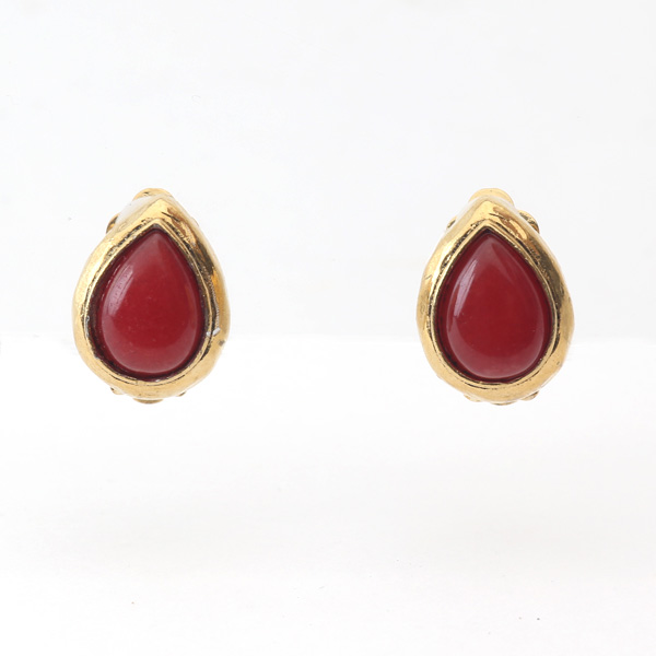 3889N Gold×Redイヤ-クリップ 天然石・画像