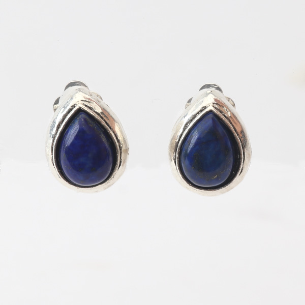 3889N Silver×Lapisイヤ-クリップ 天然石・画像