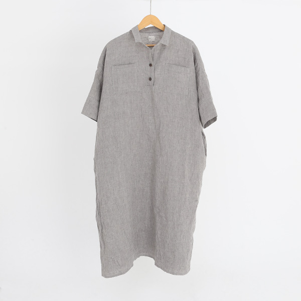 HEATHER GREYリネンダンガリ- ワ-クワンピ-ス・画像