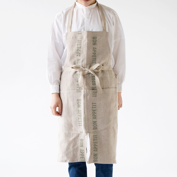 KHAKIリネンエプロン Bon Appetit・画像
