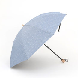 BLUE【別注】晴雨兼用折りたたみ傘 フリンジドットシェ-ド ラタンハンドル・画像