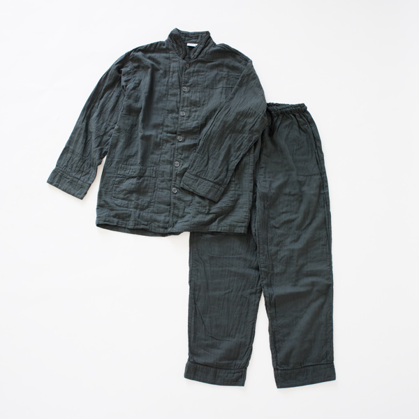 Lガ-ゼパジャマ 草木染め 2重合わせ すみくろ・画像