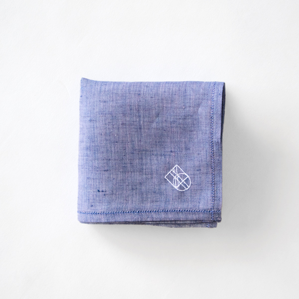 BLUE/WHITEリネン刺繍ハンカチ・画像