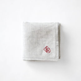 GREY/BORDEAUXリネン刺繍ハンカチ・画像