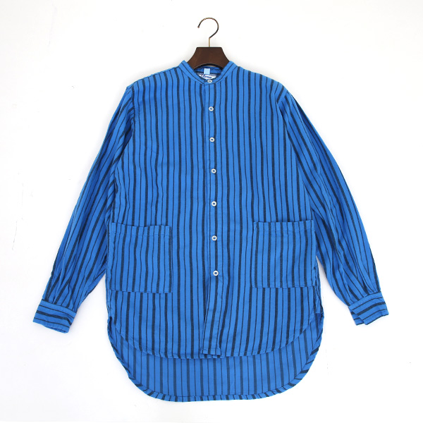 Blue Stripeバンドカラ-シャツ・画像