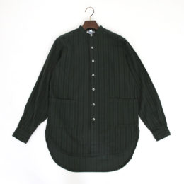 Green Stripeバンドカラ-シャツ・画像