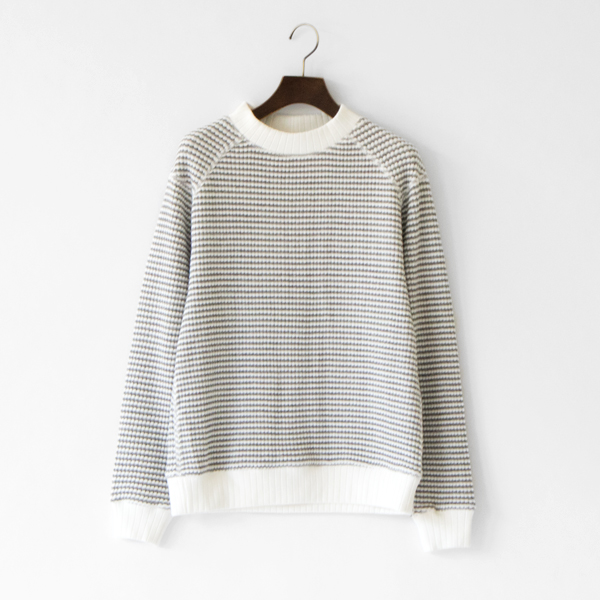 Mユニセックス WAFFLE MIDNECK BORDER WHITE/GREY・画像