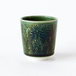 織部古釉 猪口 菊唐草・画像