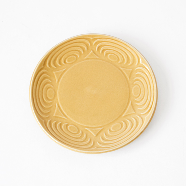 6寸 黄瀬戸馬の目皿・画像