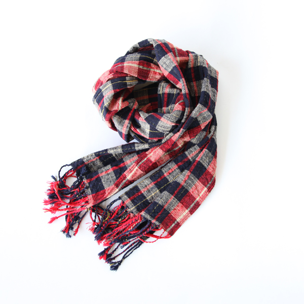 かすりスカ-フ しらかば文人格子 レッド・画像