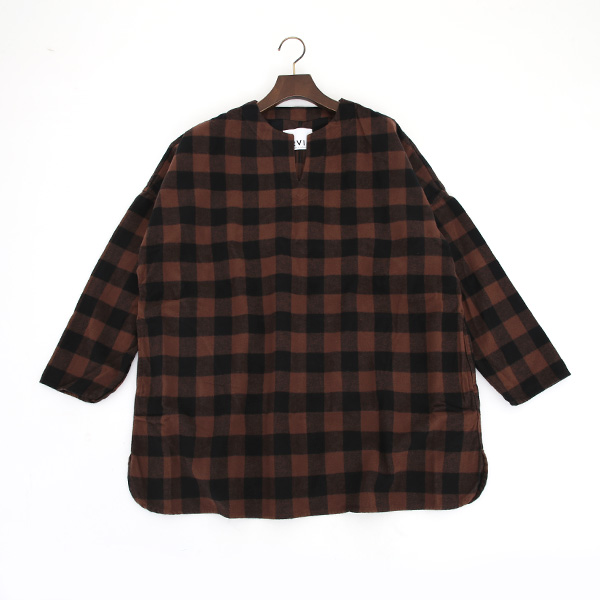 GS430301キ-ネックプルオ-バ-シャツ BROWN CHECK・画像