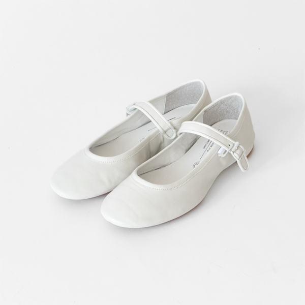37.0TRAVEL SHOES ストラップバレエシュ-ズ レイン TR019 WHITE・画像