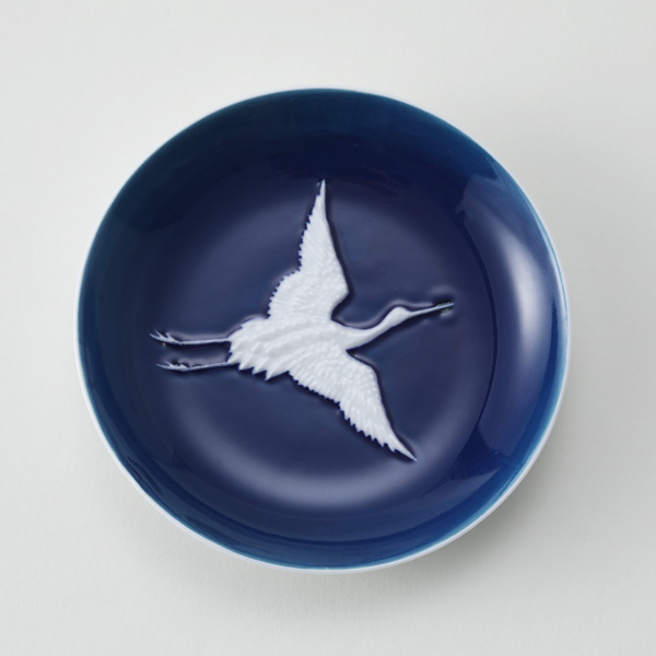 ［丸］置き上げ 鶴 青【受発注】光雲窯・画像