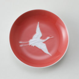 ［丸］置き上げ 鶴 赤【受発注】光雲窯・画像