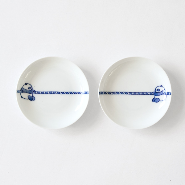 ［丸］綱引きパンダ 2枚セット【受発注】嘉久正窯・画像