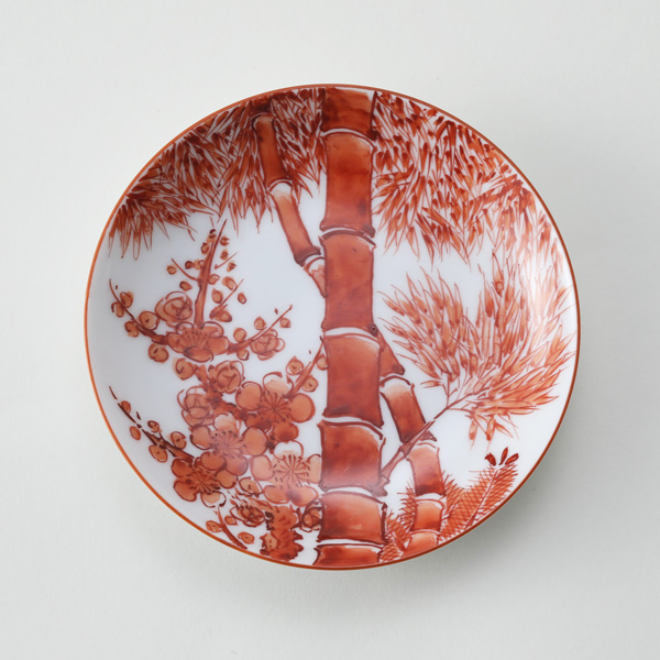 ［丸］赤絵松竹梅絵【受発注】陶房義窯・画像