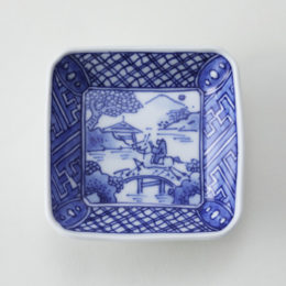 ［角］染付山水地紋絵【受発注】陶房義窯・画像