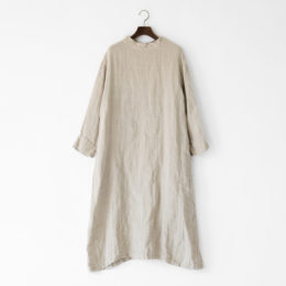LINENリネンガ-ゼスタンドネックドレス・画像