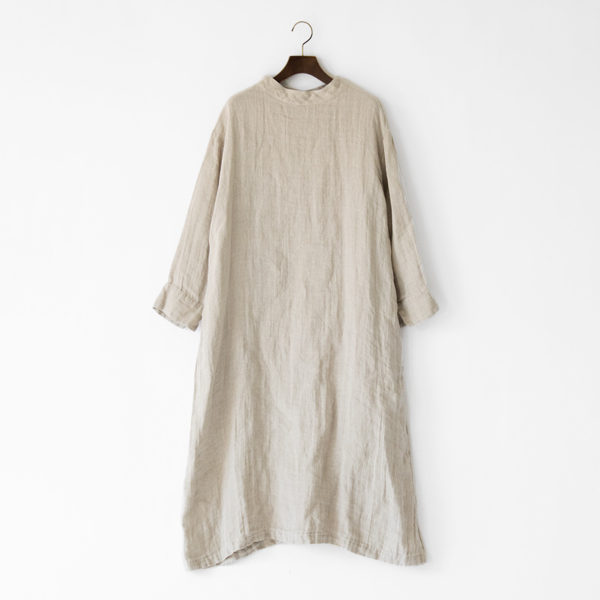 LINENリネンガ-ゼスタンドネックドレス・画像