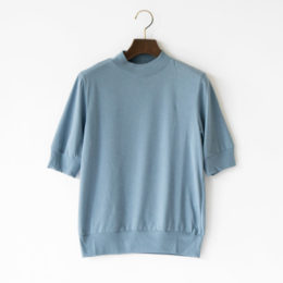 SMOKE BLUEサイロプレミアムヌ-ディ天竺 5分袖モックネックTシャツ・画像