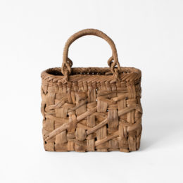 巻手 駒形M【受発注】 山ぶどうかごバッグ 太巾乱れ編み レザ-ハンドル付き・画像