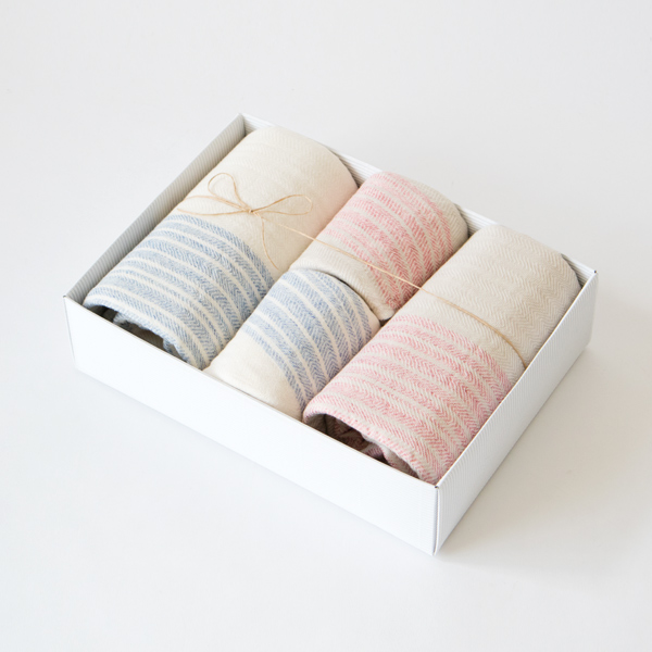 ブル-・ピンクフラックスライン フェイス・バスタオルCセット・画像