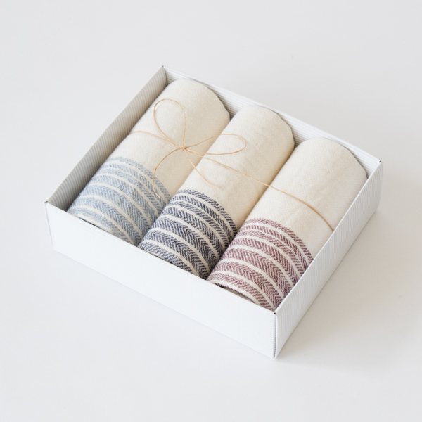 ブル-・ネイビ-・エンジフラックスライン ゲストタオルセット・画像