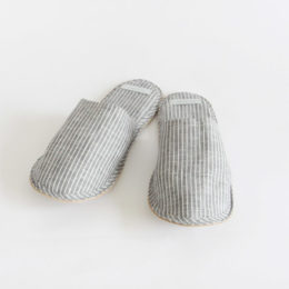 Mリネンスリッパ グレ-ホワイトストライプ・画像