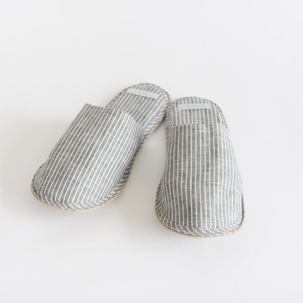 Lリネンスリッパ グレ-ホワイトストライプ・画像