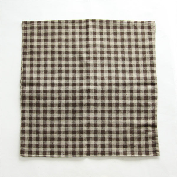 ブラウンナチュラルチェックリネンクッションカバ-・画像