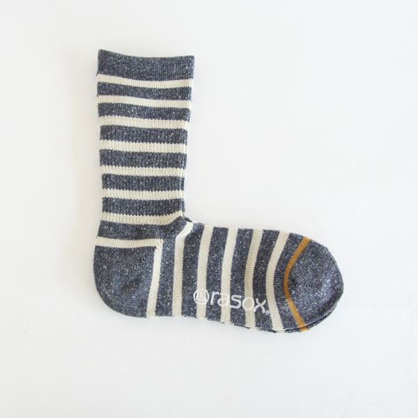 ネイビ-×ナチュラルコットンボ-ダ-・クル- レディ-スソックス・画像