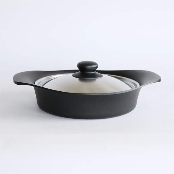 鉄鍋 浅型 ステンレスふた付き・画像