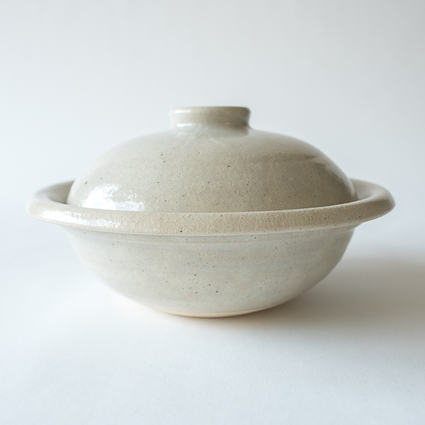 透明釉 白伊賀土 丸土鍋 四人用・画像