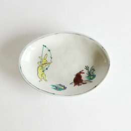 鳥獣戯画だ円小皿・画像