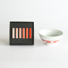 肥前吉田焼 水玉 ご飯茶碗 箸置きセット・画像