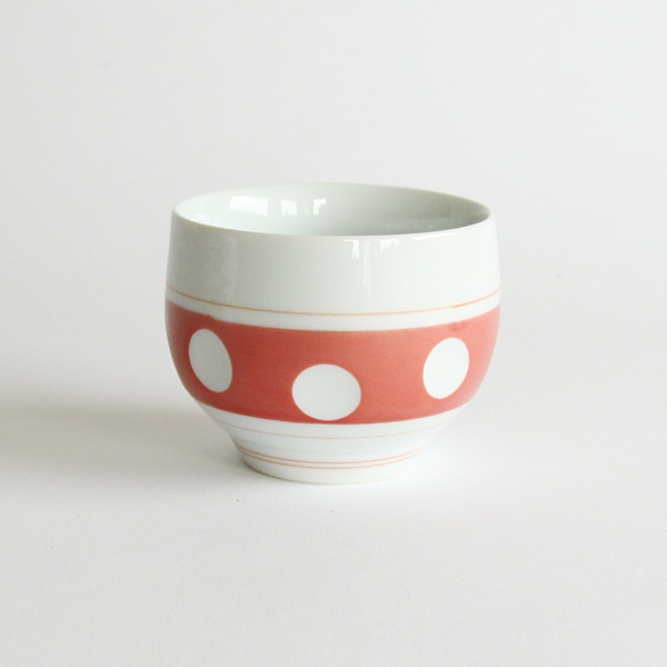 朱肥前吉田焼 水玉 湯呑・画像